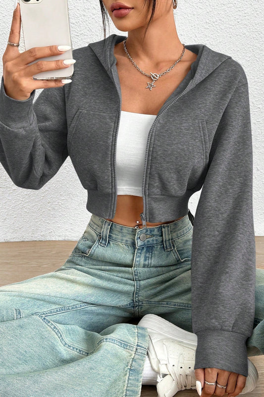 Sexy Cropped Zip Hooded Long Sleeve Hoodie