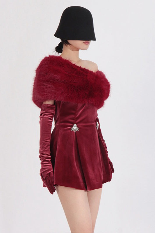 Stylish Unique Paneled Rhinestone Slim Velvet Dress