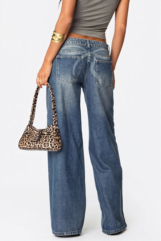 Bow Washed Straight Leg Jeans