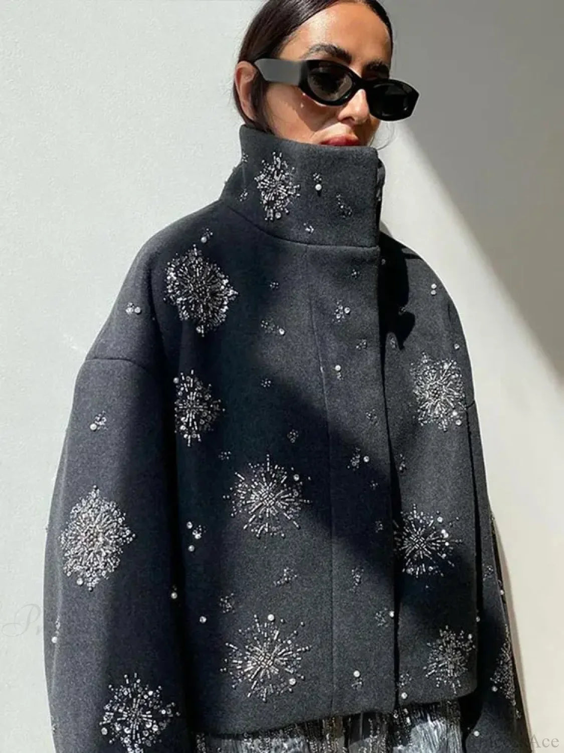Sequin stand collar jacket