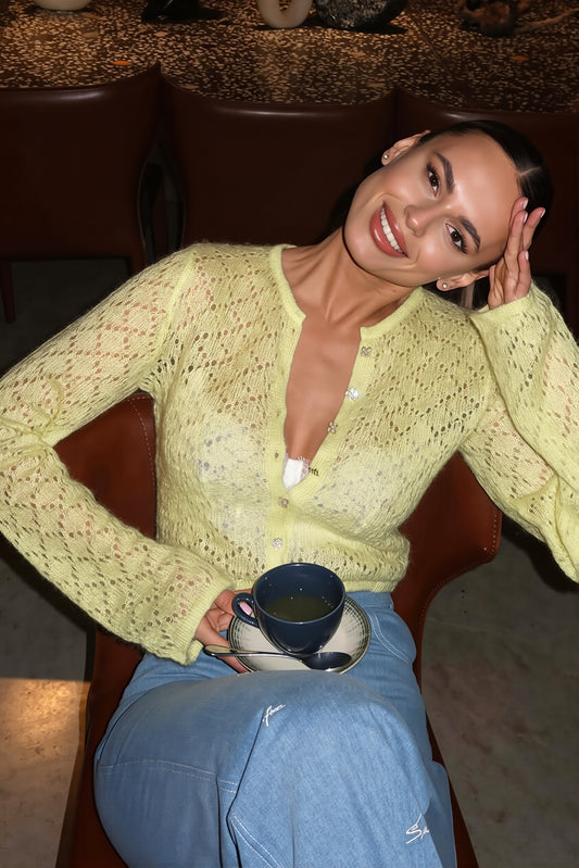 Sheer Delicate Hollow Out Crop Cardigan