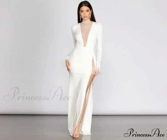 Beka Mesh And Heat Stone High Slit Dress - Lady Occasions