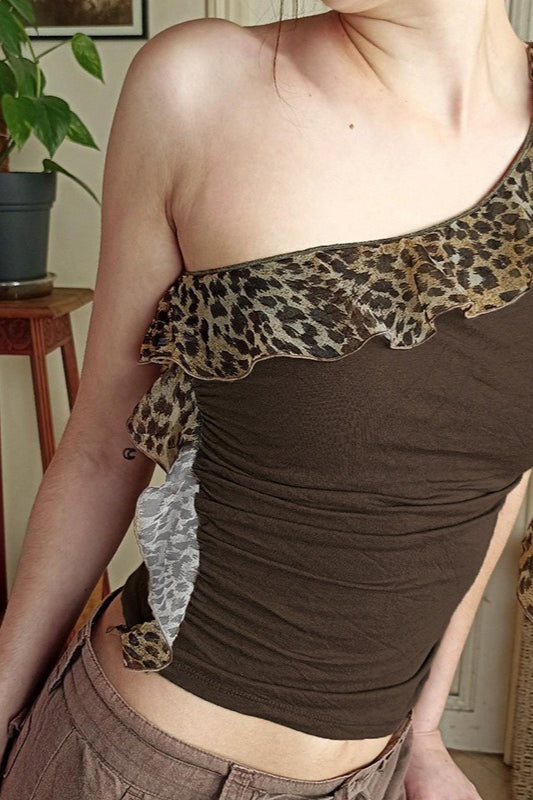 Crop-Top mit Leopardenmuster und kontrastierenden Trägern