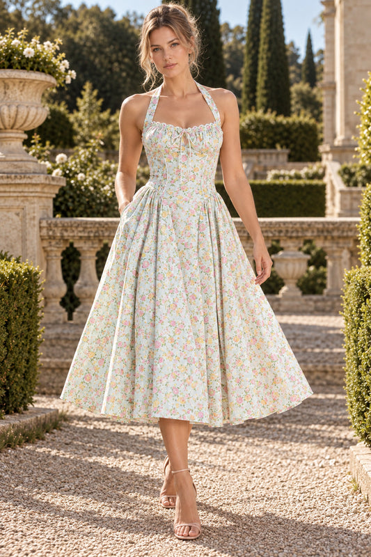 Adabella Cotton Stylish Halter Midi Sundress