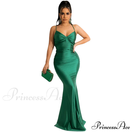 Bianca Ruched Stylish Mermaid Formal Dress Green / S S.o. Long Dresses