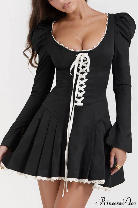 Black&Cream Pleated Stylish Mini Dress Black / S Dresses