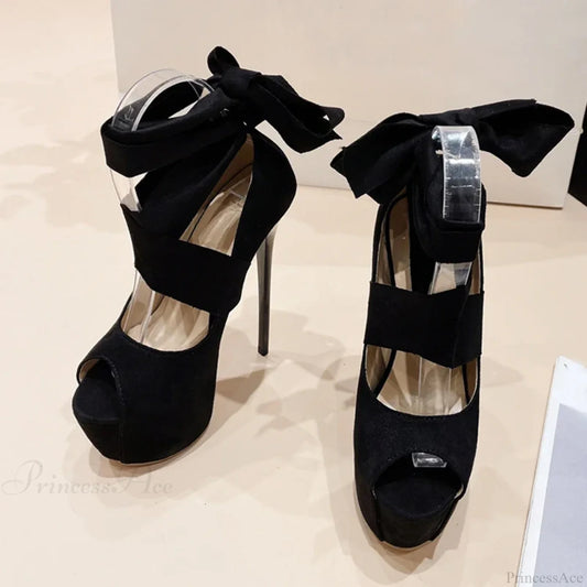 Black High Heelsfashion Ankle-Cross-Strap Platform Pumps Sexy Peep-Toe Party Dress Stiletto Heel /