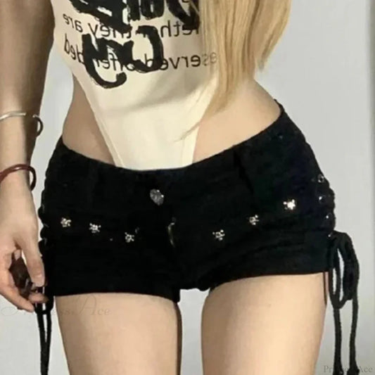 Black High Waist Denim Short Black / S