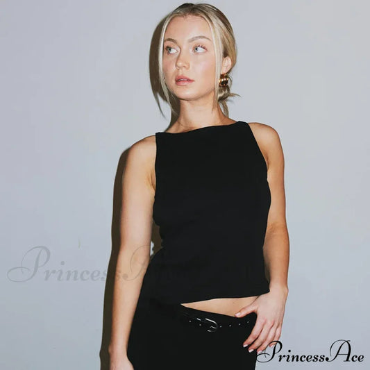 Black Hollow Out Charming Bow Tank Top Black / M