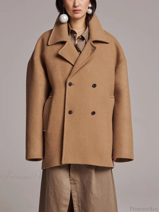 Black Lapel Slim Single-Breasted Overcoat camel / XS