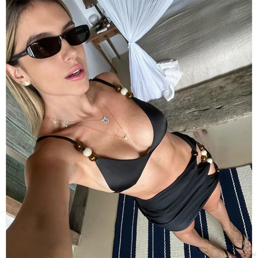 Black Push Up Three Piece Swimsuit black / S