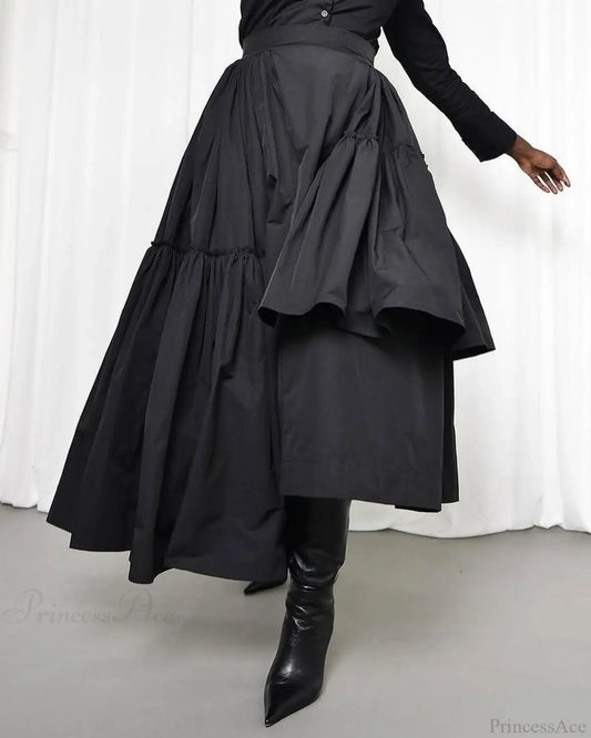 Black Taffeta Ankle Length Skirt