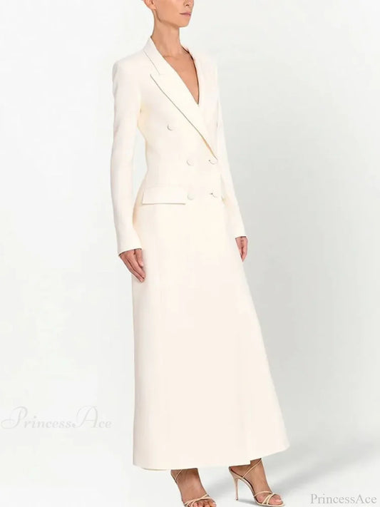 Blazer Notched Collar Double-Breasted Overcoat White / S