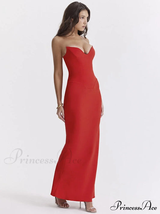 Bodycon - Off-Shoulder Fishbone Party Gown Club For Strapless Elegant Full-Length Women Night