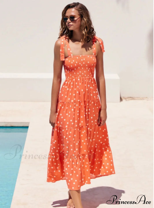 Bohemian Festive Warm-Season Elastic Gown Design With Coastal Women Tie Sundress Up Straps S /
