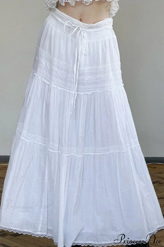 Boho Pleated Drawstring Maxi Skirt