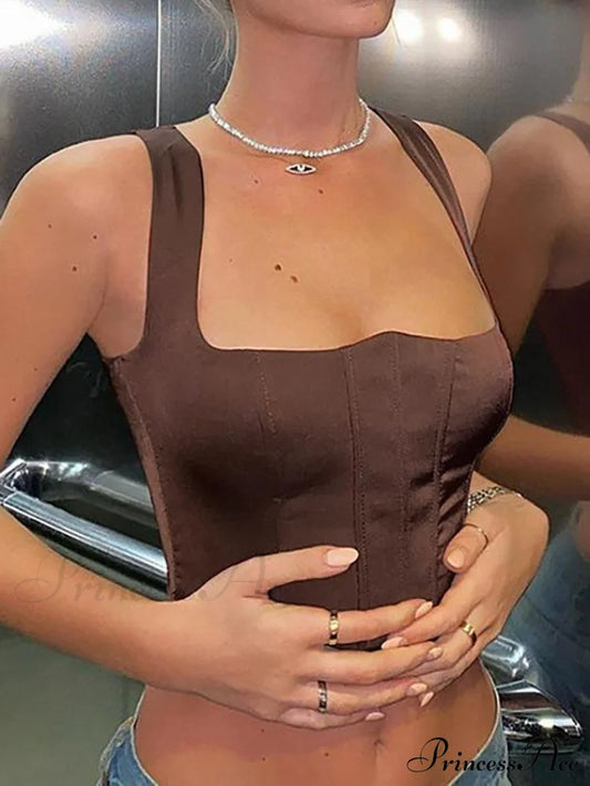 Brown Corset Graceful Design Mini Dress / S Tops&Tees