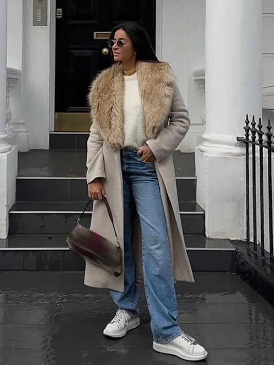 Brown Fluffy Faux Fur Casual Overcoat