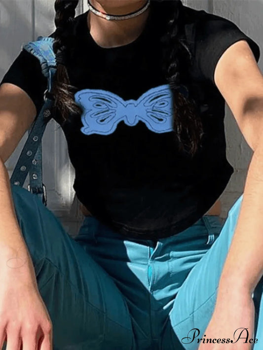 Butterfly Long Graceful Sleeve Ribbed Top Black / S Tops&Tees