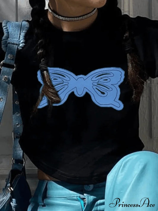 Butterfly Long Graceful Sleeve Ribbed Top Tops&Tees