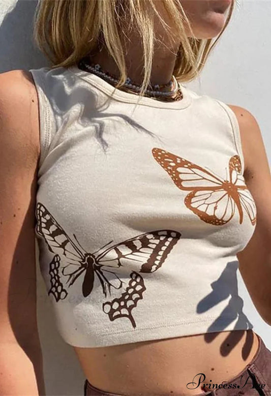 Butterfly Print Graceful Crop Tank Top Tops&Tees