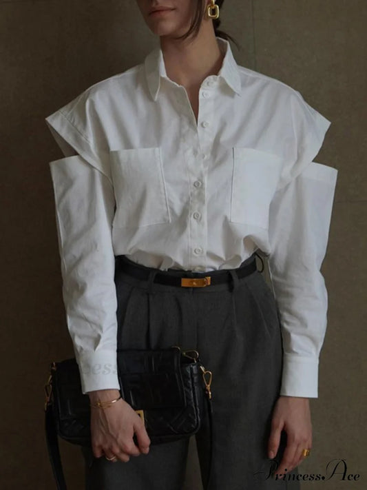Button Down Cutout Trendy Long Sleeve Shirt White / S Shirts
