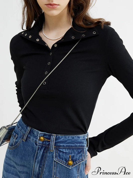 Button Up Graceful Collared Shirt Black / S T-Shirts