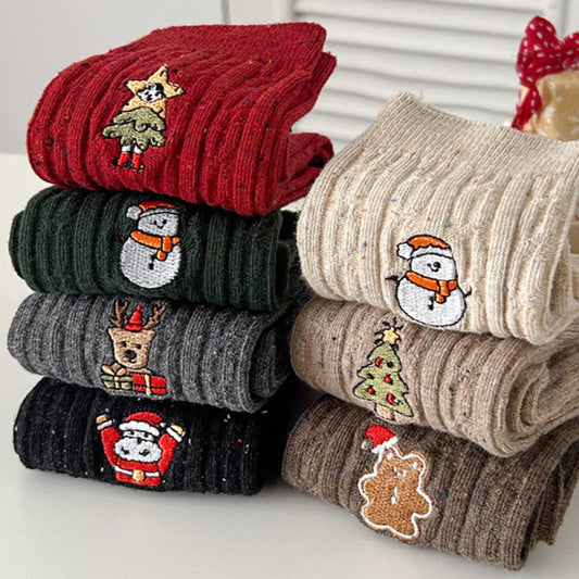 Cable Embroidered Mid Calf Socks