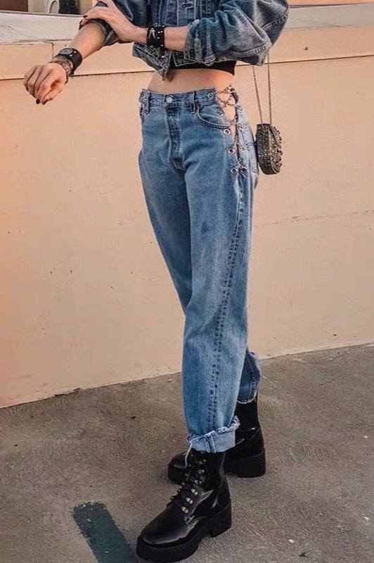 Slim Fit Jeans mit hoher Taille und geradem Bein