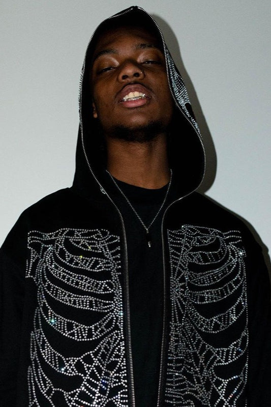 Rhinestone Skull Mask Full Zip Hoodie