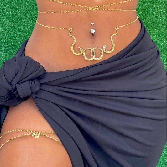 Sexy Alloy Gold Double Snake Waist Body Chain