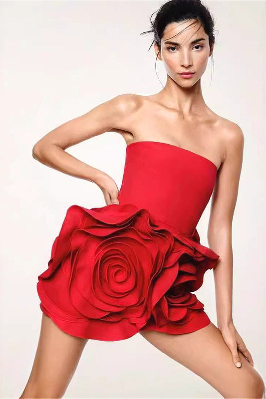 Red Bandage Large Floral Bustier Tight Party Dress Red / XS