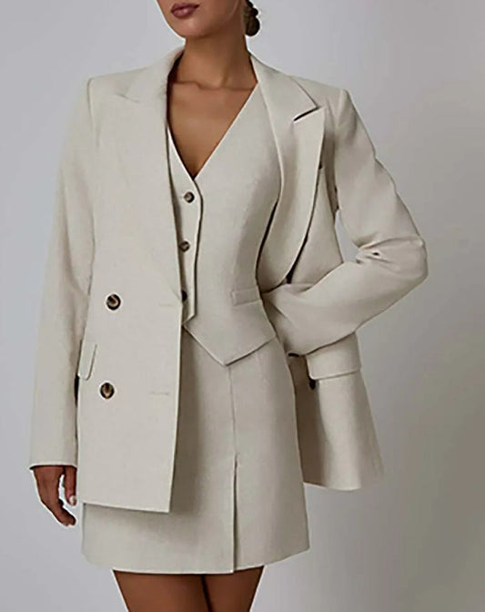 Apricot Long Sleeve Slim Mini Office Two Piece Set