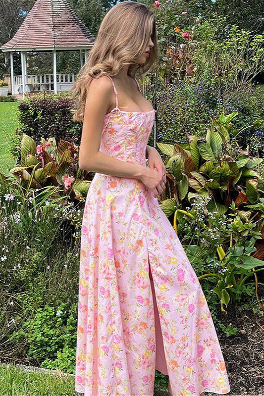 Spliced Fishbone Tube Sweet Floral Dress