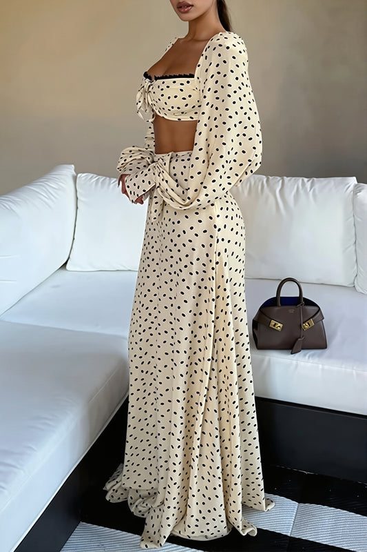 Floral Polka Dot Puff Sleeve Skirt Set