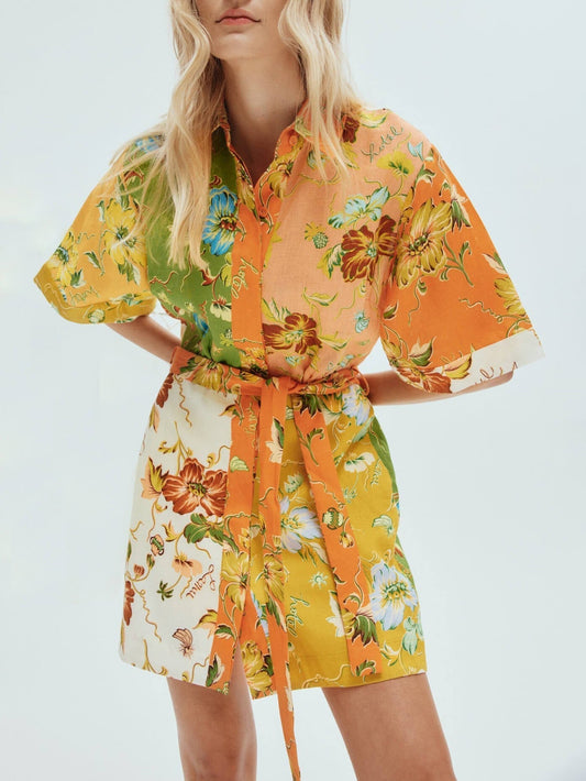 Unique Contrasting Floral Charming Print Mini Dress Dresses