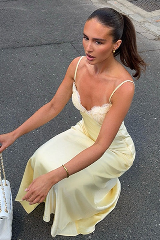 Lace Satin Sleeveless Fitted Maxi Top