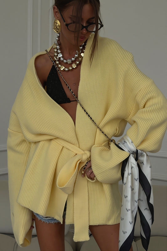 Loose Tie Waist Longline Cardigan