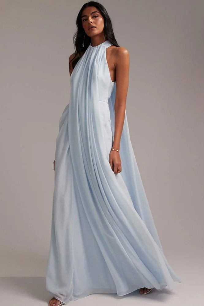 Elegant Halter Light Blue Maxi Party Dress – PrincessAce