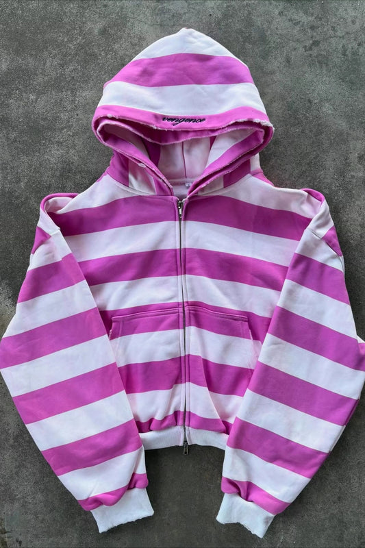 Stripe Layered Zip Hoodie