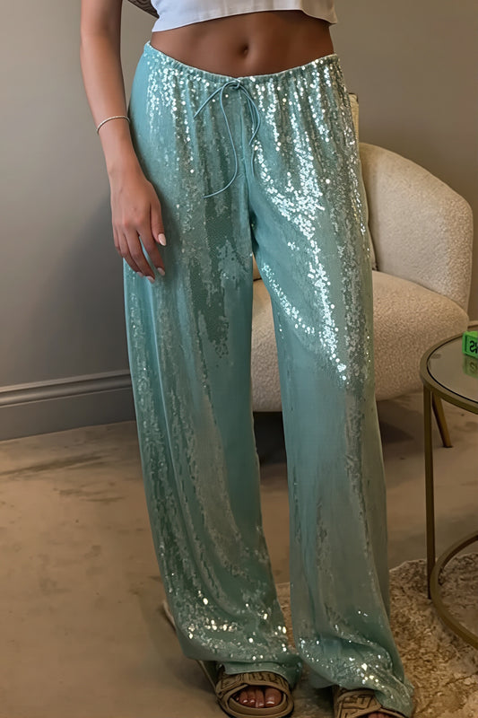 Sequined Wide Leg Casual Pants