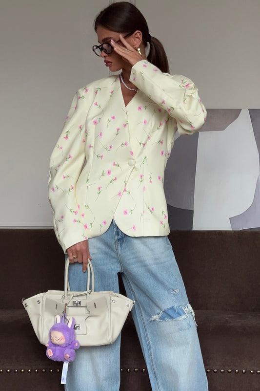 V-neck Floral Loose Chic Blazer Coat
