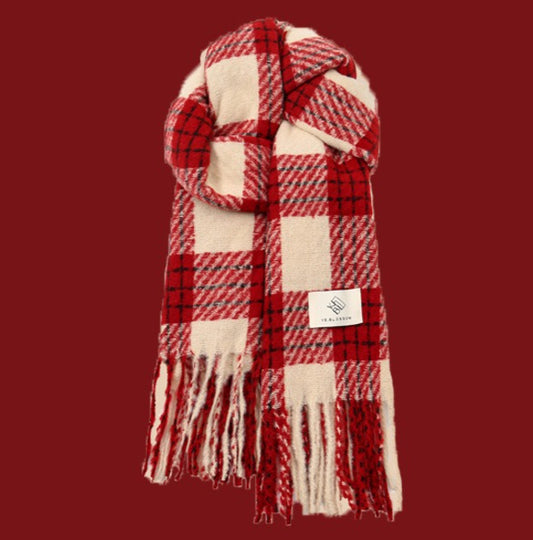Burgundy Tartan Fringed Scarf