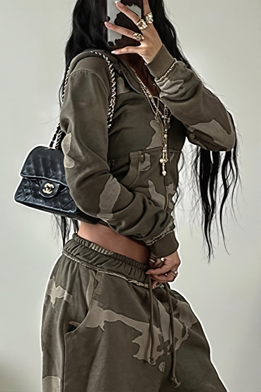 Camouflage Cropped Zip Hoodie