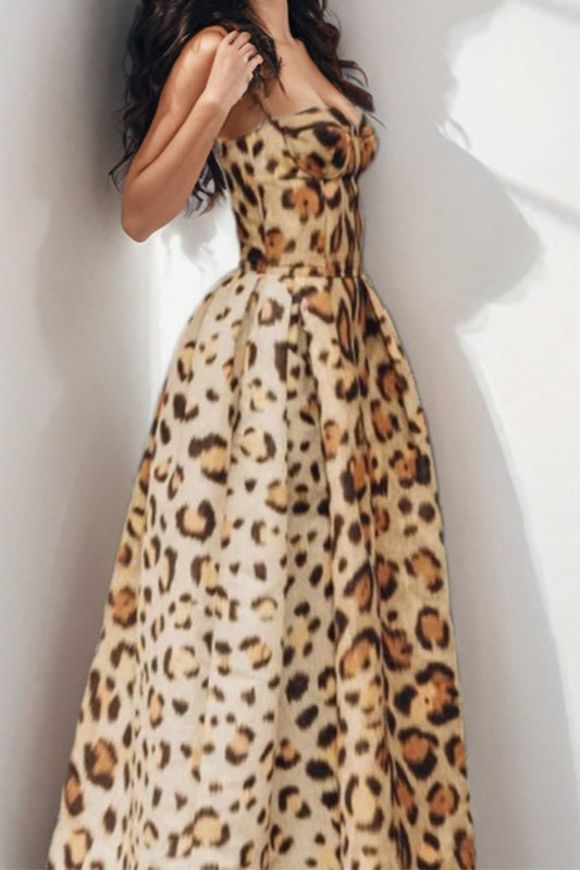 Leopard Print Waist Fitted Cami Maxi Dress