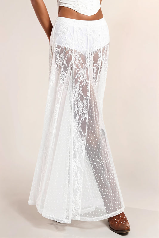 Lace Trim Low Waist Bodycon Maxi Skirt