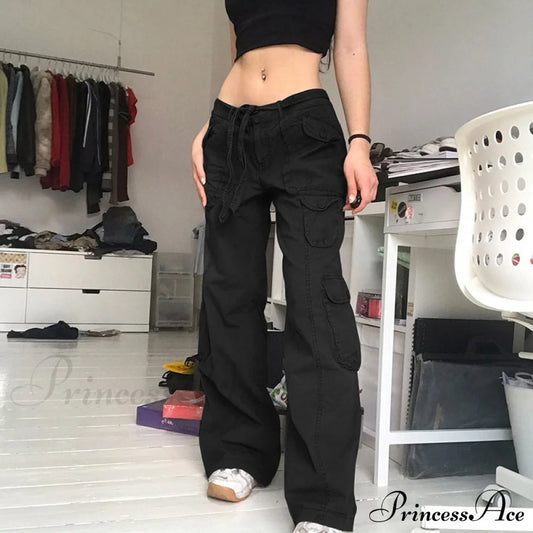 Cargo Streetwear Mom Pants Baggy Low Leg Waist 90S Denim Vintage Wide Jeans Trousers Trendy Korean