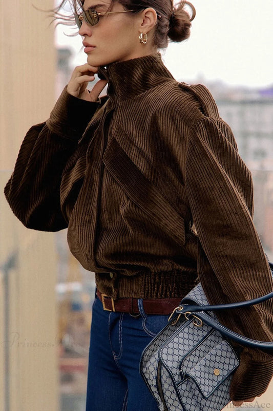 Casual Brown Corduroy Jacket Brown / S