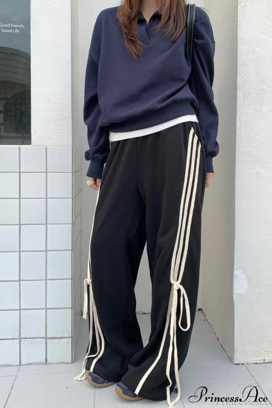 Casual High Waist Wide Leg Asymmetrical Pocket Pants Black / M