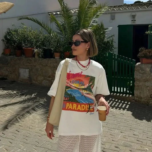 Casual Lotus Eyed Graphic T-shirt white1 / S t-shirt-250223